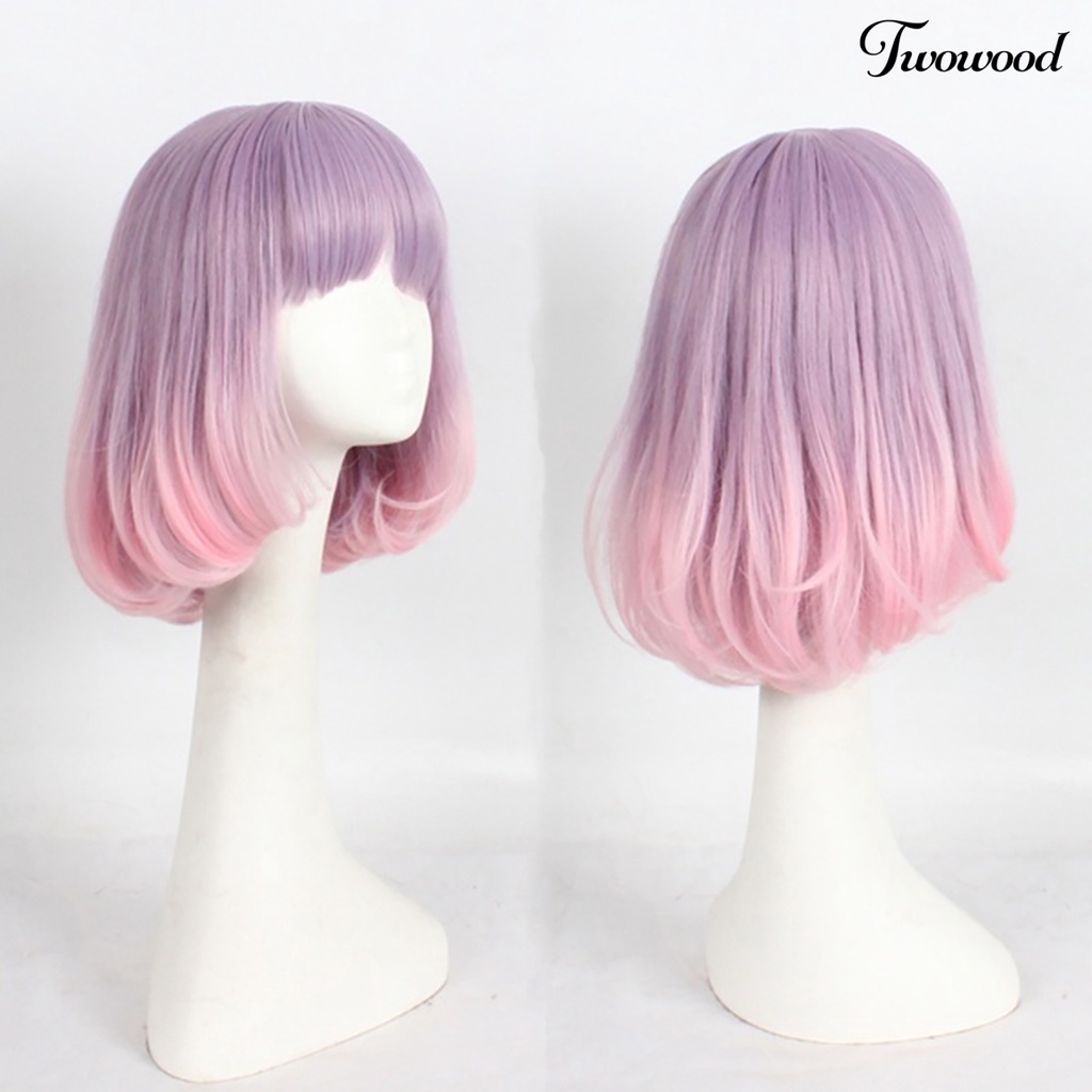 Twowood Wig Cosplay Anime Keriting Tahan Panas Hias Bentuk Pir Wig Pink Untuk Gadis