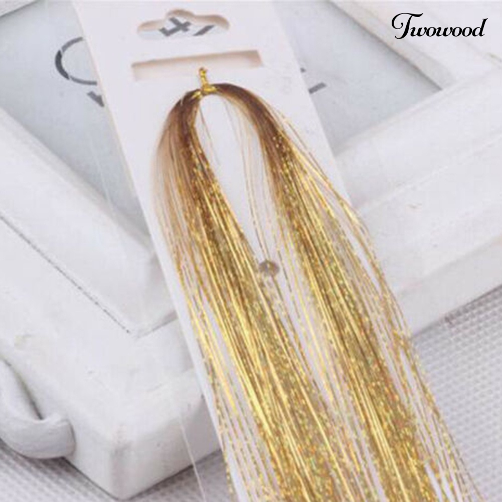 Twowood Tahan Panas Glitter Wig Lurus Panjang Mengkilap Mulus Hair Extension Sopak