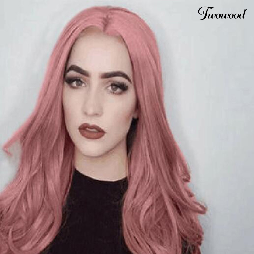 Twowood Wanita Tahan Panas Panjang Keriting Rambut Orange Pink Pesta Wig Ekstensi Sopak