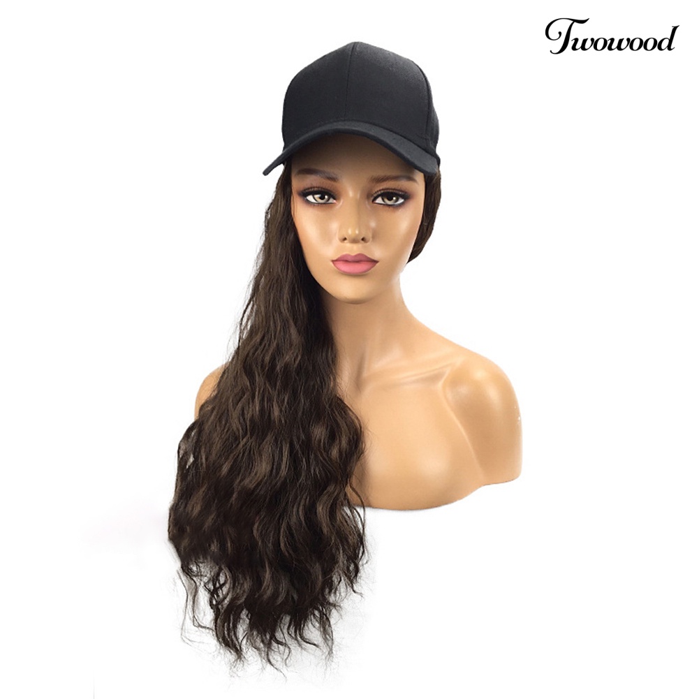 Twowood Wanita Menawan Panjang Keriting Gelombang Wig Sopak Rambut Ekstensi Dengan Memuncak Topi Topi