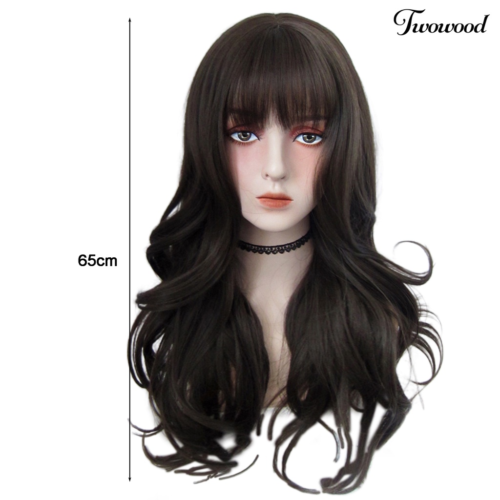 Twowood Wig Panjang Bergelombang Lace Net Halus Serat Suhu Tinggi Fashion Ombre Bernapas Wanita Wig Untuk Perempuan