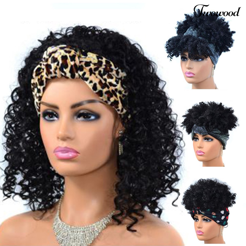 Twowood Wig Berbulu Gaya Ledakan Bando Portable Rambut Keriting Headband Wig Untuk Wanita