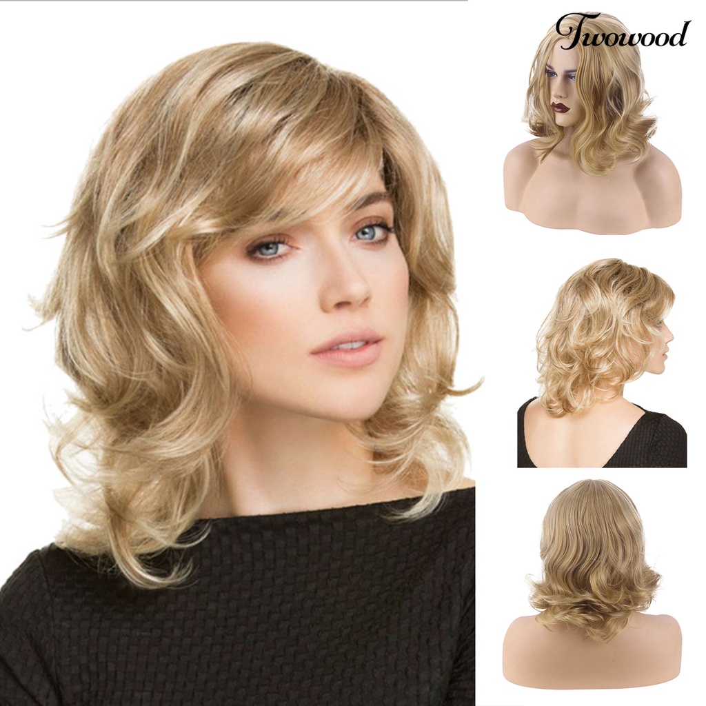 Twowood Wig Rambut Pendek Mudah Dipakai Lembut Berbulu Tahan Panas Fashion Role Play Props Wig Keriting Pendek Sutra Suhu Tinggi Dengan Curling Hair Tail Untuk Pesta