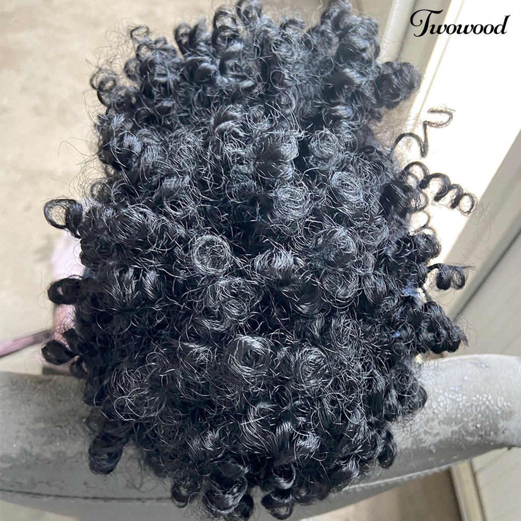 Twowood Curly Wig Fluffy Natural Look Soft Touch Realistis Hias Resilient African Curly Serut Ponytail Wig Dengan Poni Gadis Pasokan