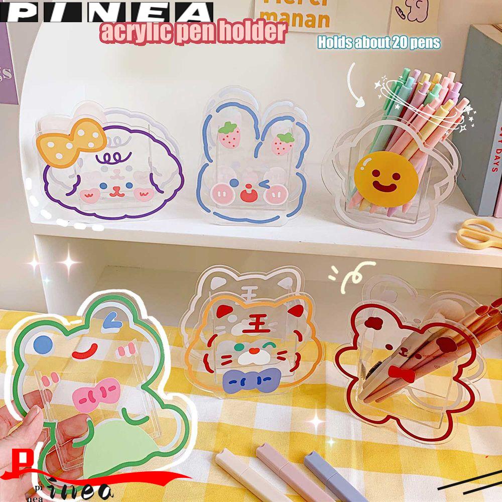 Tempat Pulpen Akrilik Kartun Nanas Kawaii Bear Lucu Vas Kosmetik Penyimpanan Multifungsi Desktop Organizer