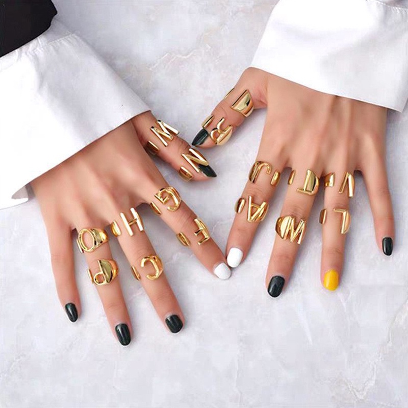 26huruf Inggris Modal Cincin Eropa Dan Amerika Wanita Pribadi Cap Pasangan Terbuka Jari Telunjuk Perhiasan