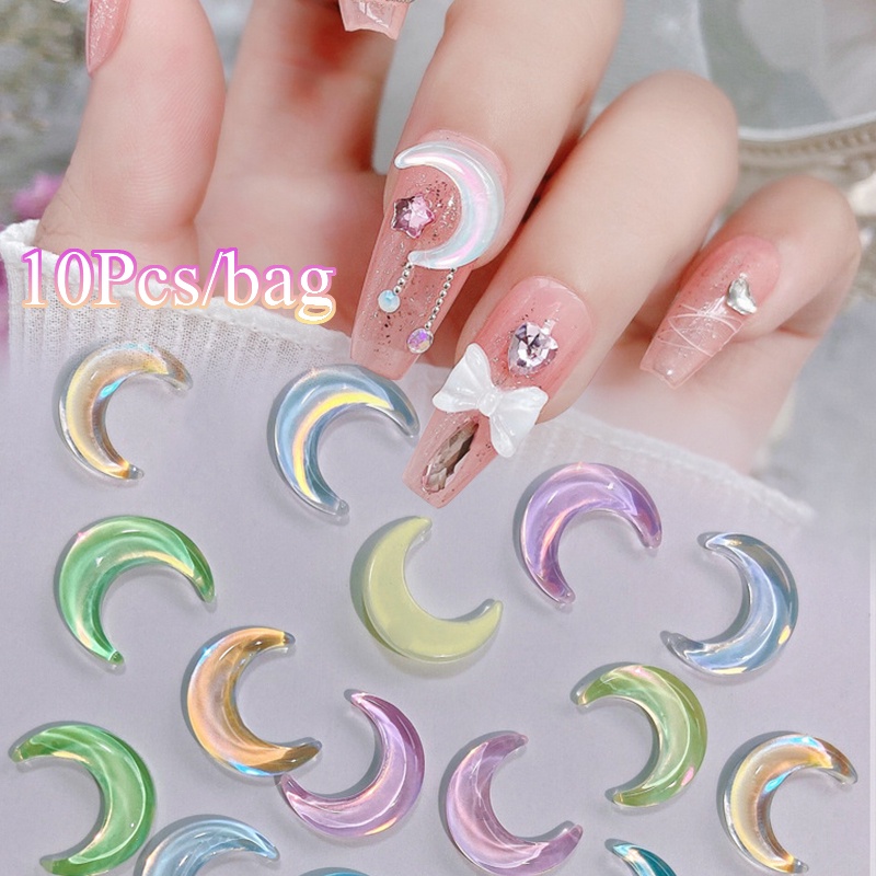 10pcs Moon 3D Nail Art Batu Kristal Akrilik Rhinestones Hati Bintang DIY Dekorasi