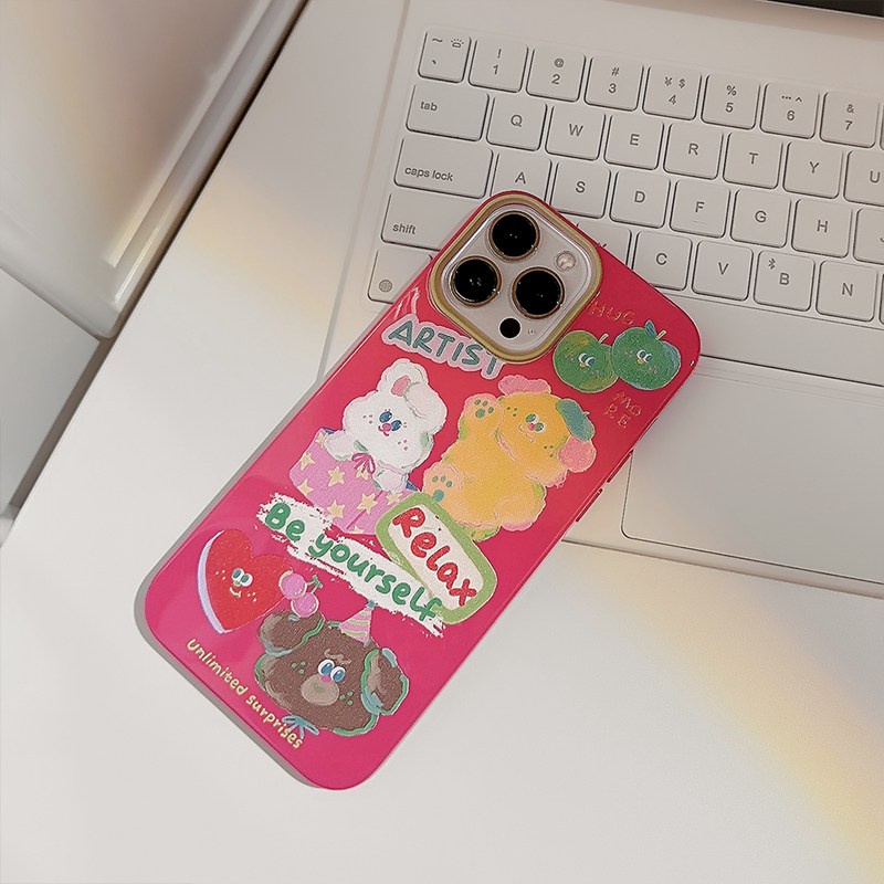 Pink Artist Bunny Bear Soft Silicon Case HP iP iPhone 7 8 14 + Plus SE 2020 2022 X XR XS 11 12 13 Mini Pro Max Jelly FTD Girl Woman Casing Apple