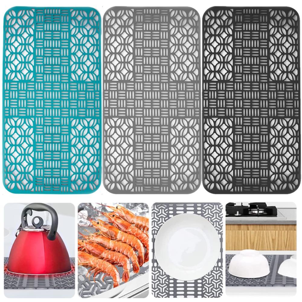 [Elegan] Alas Wastafel Cuttable Silikon Tahan Panas Non-slip Grid Aksesoris Dapur Sink Liner Mat