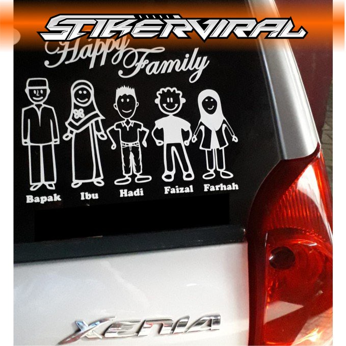 CUTTING STICKER MOBIL STIKER HAPPY FAMILY KEREN STIKER KACA HAPPY FAMILY TERMURAH