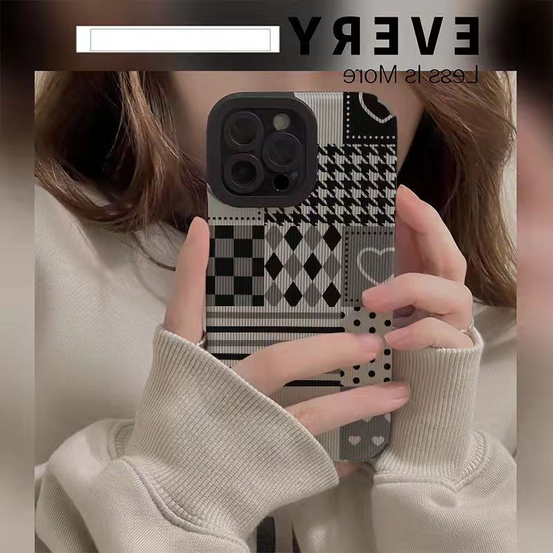 【Lamb Skin】SoftCase for IPhone 6S 7 Plus 8 Plus X XS XR XS Max 11 13 12 14 PRO Max 14 Plus 12 13 MINI Phone Case Grey Houndstooth Grid for girl Missconnie case