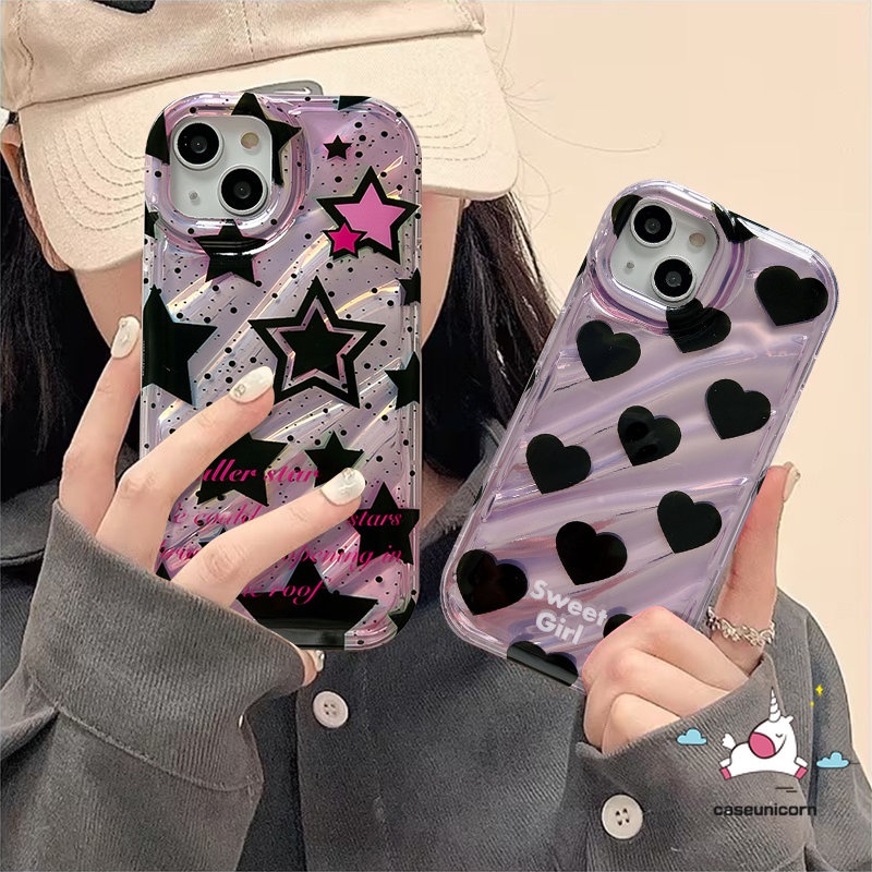 Casing Kartu Laser Cinta Hati Warna Dazzle Mewah Kompatibel Untuk IPhone 7plus13 11 14 12 Pro MAX XR 6 6S 7 8 Plus X XS MAX 8Plus SE 2020 3D Stereo Bergelombang Kreatif Star Tree Case