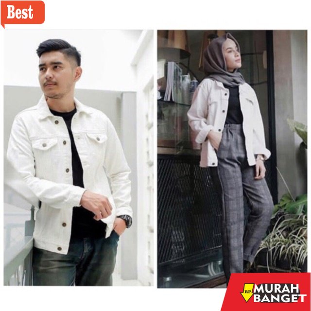 Jaket denim pria terbaru- ( COD ) DENIM JACKET / JAKET JEANS PUTIH CASUAL JAKET UNISEX OUTWEAR