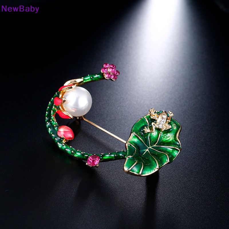 Newbaby Enamel Lotus Bunga Daun Hijau Kodok Bros Pin Baju Kerah Pin Perhiasan Hadiah ID