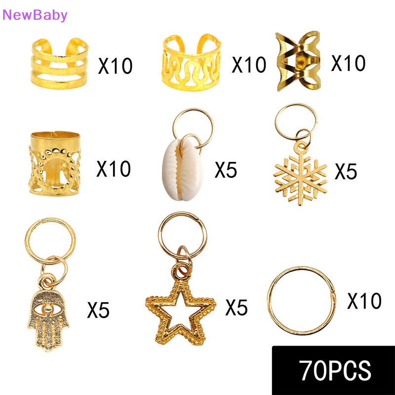 Newbaby 60-170pcs Mix Rambut Cincin Kepang Rambut Gimbal Manik-Manik Manset Klip Aksesoris Rambut ID