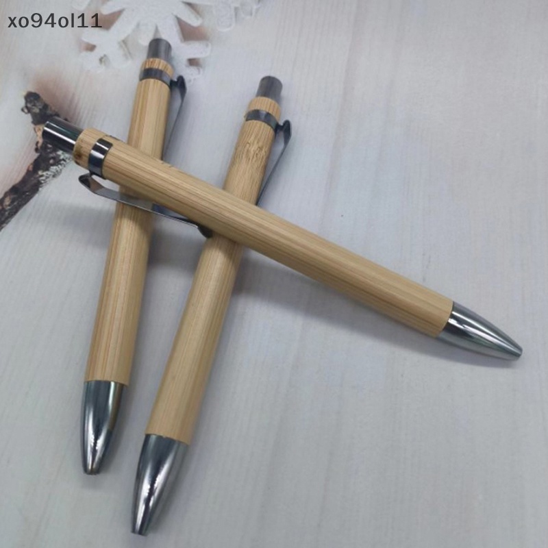 Xo 4Pcs Set Bolpoin Kayu Bambu 1.0mm Ujung Peluru Biru Hitam Tinta Sig Ball Pen Kantor Sekolah Wrg Alat Tulis OL