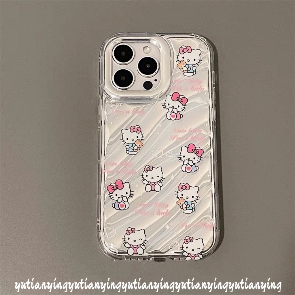 Casing Tombol Ponsel Digital Kartun Hello Kitty Vintage Kompatibel Untuk IPhone 7Plus XR XS X Max11 12 14 13 Pro Max7 6S 8 6 Plus Se2020 Kartu Laser Kerut Stereo 3D Soft Cover