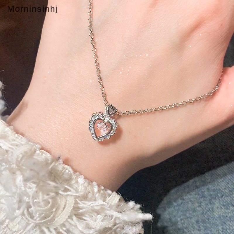 Mornin Korea Fashion Vintage Hollow Pink Zirkon Jantung Liontin Rantai Leher Kalung Untuk Wanita Perhiasan Pernikahan id