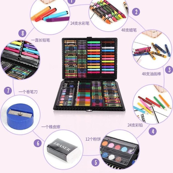 

168pcs - Pensil warna, alat tulis set crayon, coloring set, colouring - PINK