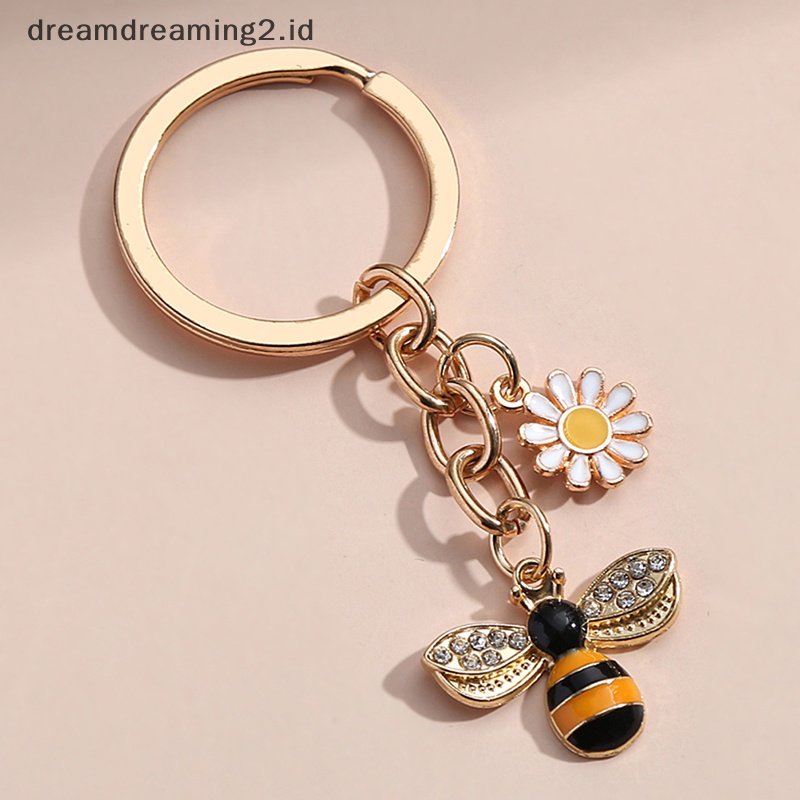 (drea) Lucu Lebah Honeycomb Heart Flower Key Ring Gantungan Kunci Taman Hadiah Aksesoris //