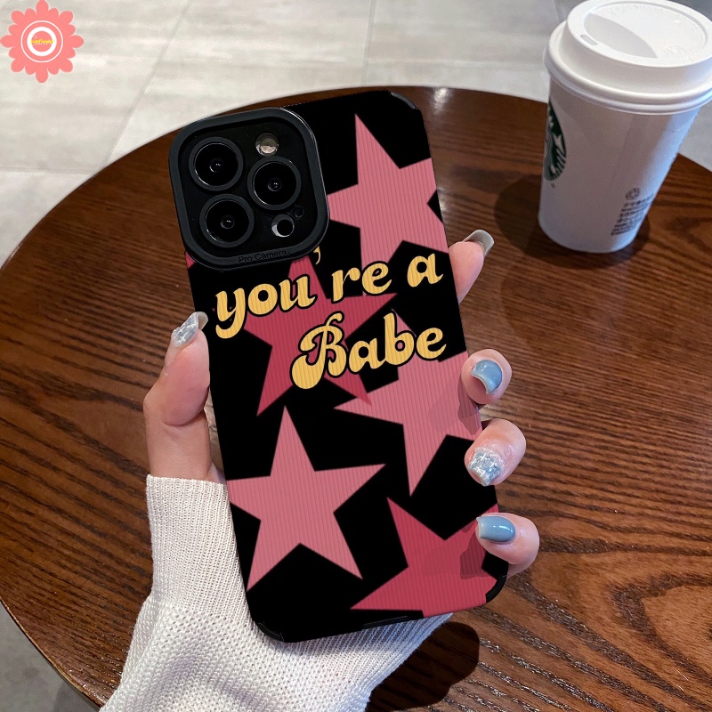 Luxury Leather Pink Star Letter Soft Phone Case Kompatibel Untuk IPhone 7Plus XR 11 13 14 12 Pro MAX X7 8 Plus XS MAX Cinta Hati Tekstur Shockproof Cover