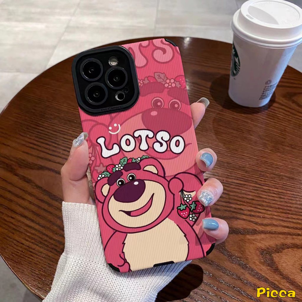 IPHONE Kartun Lucu Strawberry Bear Shockproof Phone Case Kompatibel Untuk Iphone12 11 13 14 Pro Max7 8 Plus XR X XS MAX 7Plus Lovely Manyo Mewah Tekstur Kulit Cover