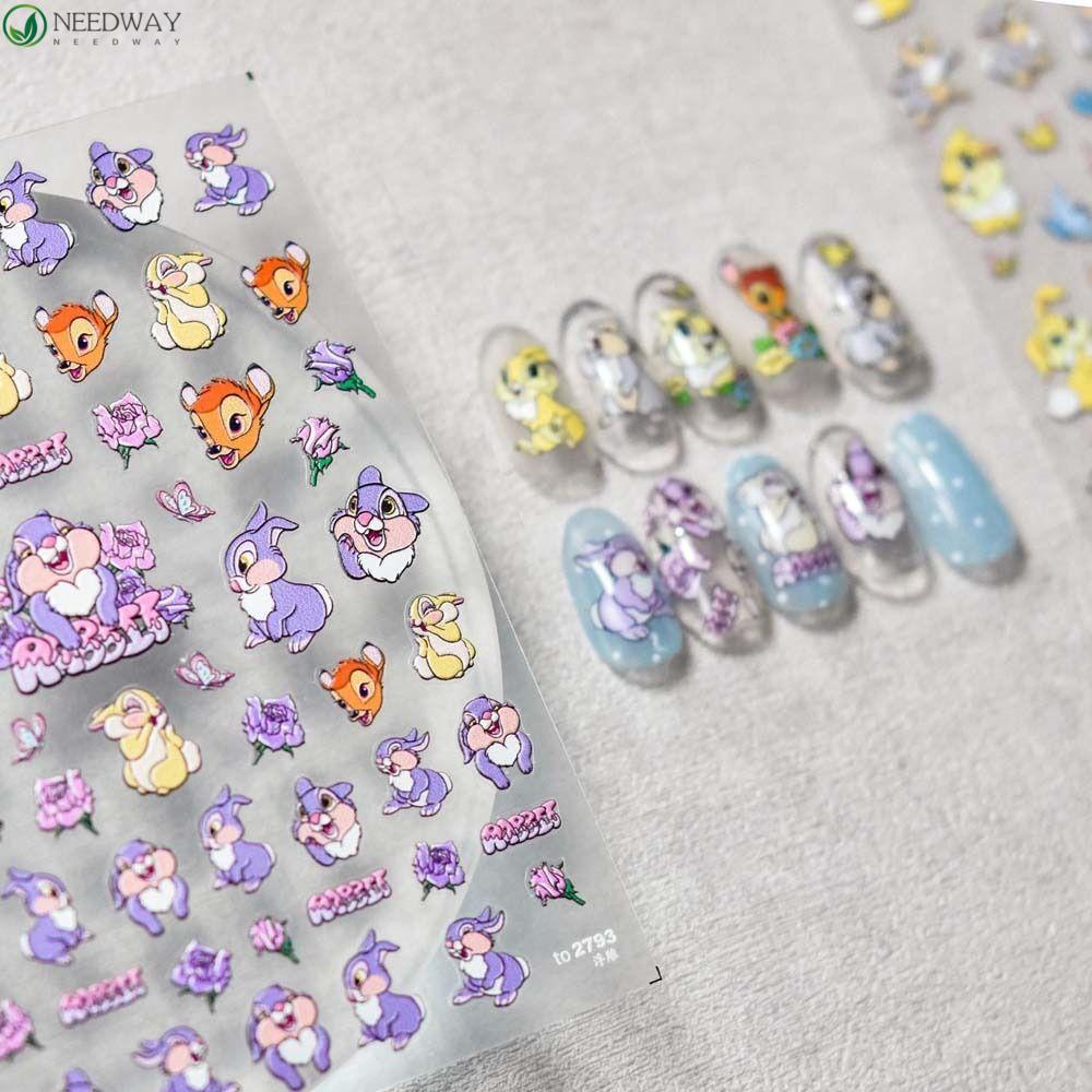 Needway Kartun Stiker Kuku Lucu Fashion Hewan Manikur Aksesoris Tulip Kelinci Nail Stickers