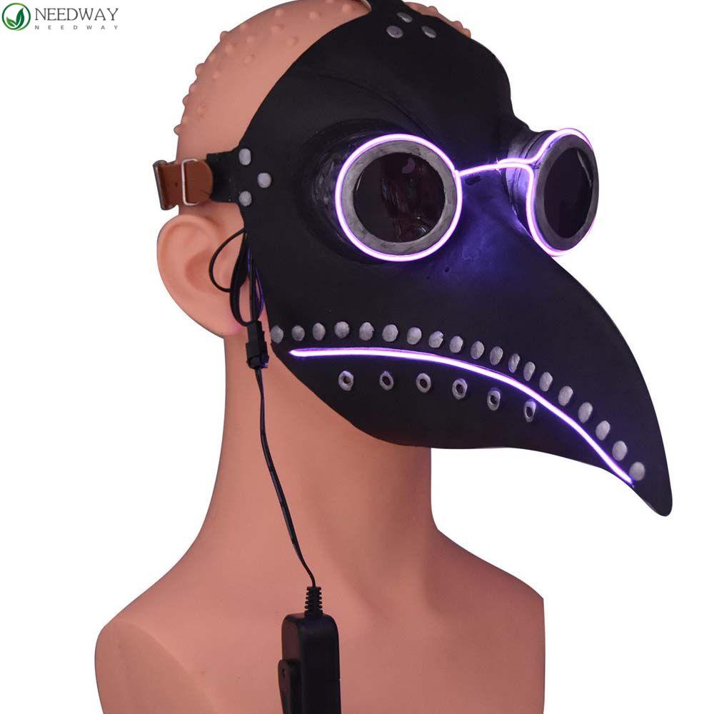 Needway Plague Doctor Mask Carnival Led Flash Masker Halloween Masker Twinkle Masker Lampu Led Hiasan Kepala Masker Anime Masker Glowing Masker Led Light up