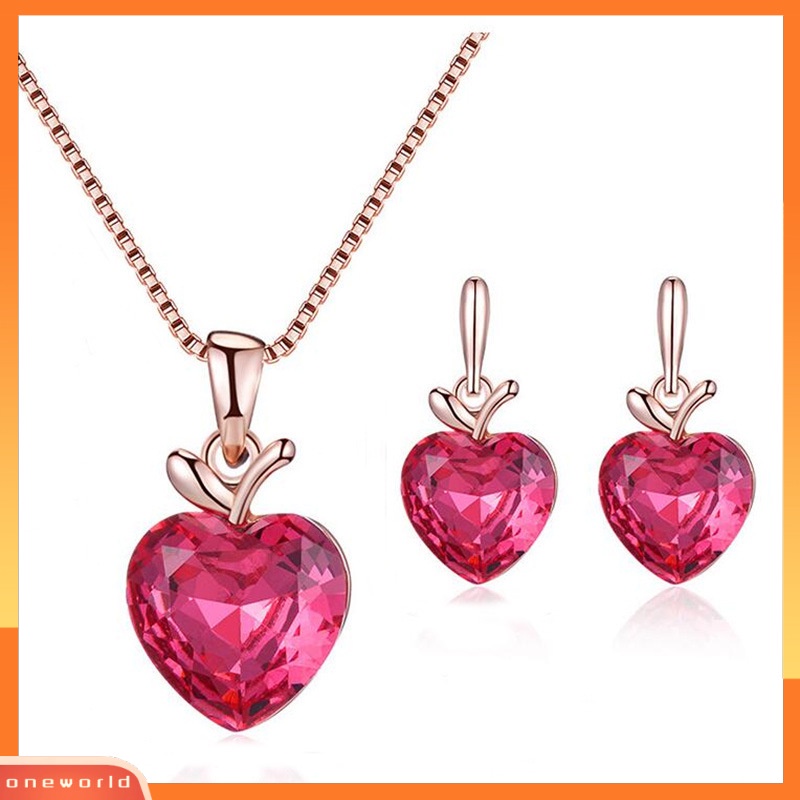 [ONR] Set Perhiasan Pengantin Peach Heart Apple Heart Pendant Kalung Anting Dua Potong Set