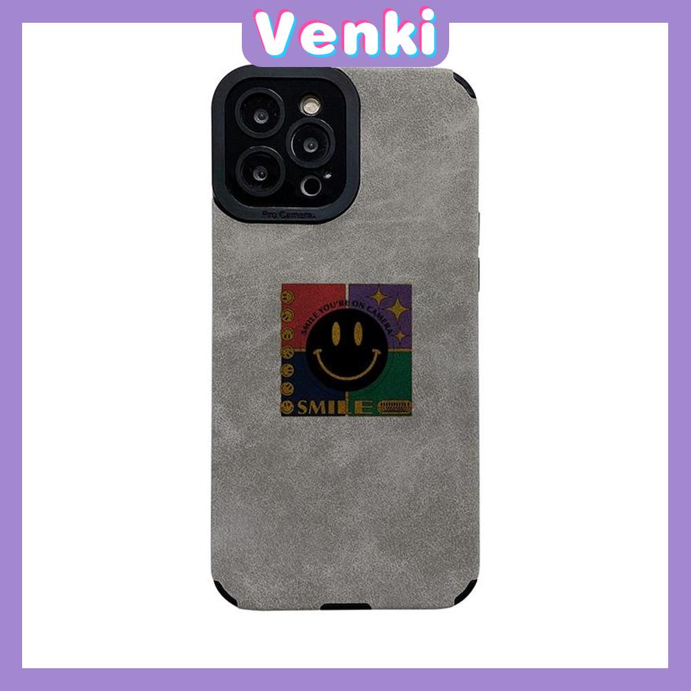 VENKI - Untuk iPhone 11 Case Leather Pupil Suede Case Soft Shockproof Phone Case Camera Simple Black Smile Kompatibel dengan iPhone 14 13 Pro max 12 Pro max xr xs 7Plus 8Plus