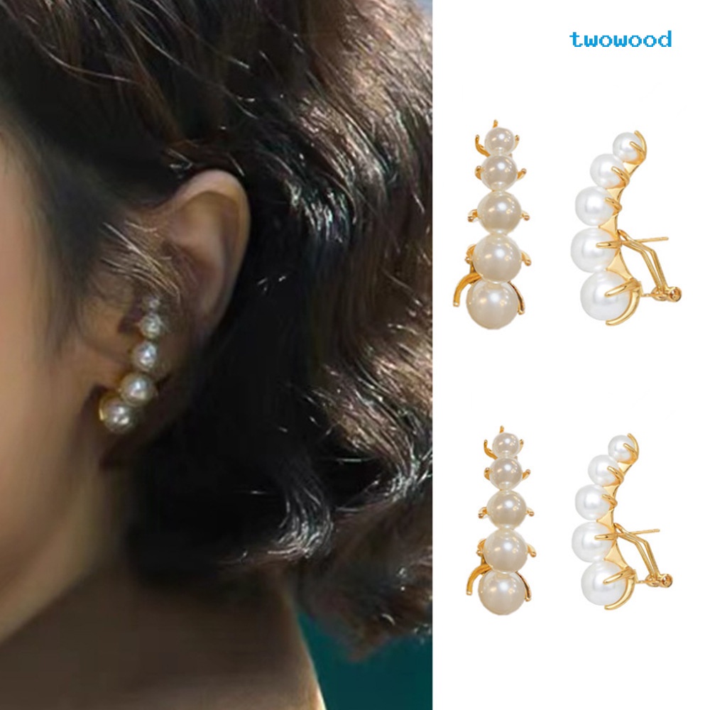 Anting Mutiara Twowood Elegan, simple, Dan Kecil, Dengan Kepribadian, Anting, Anting, Perempuan