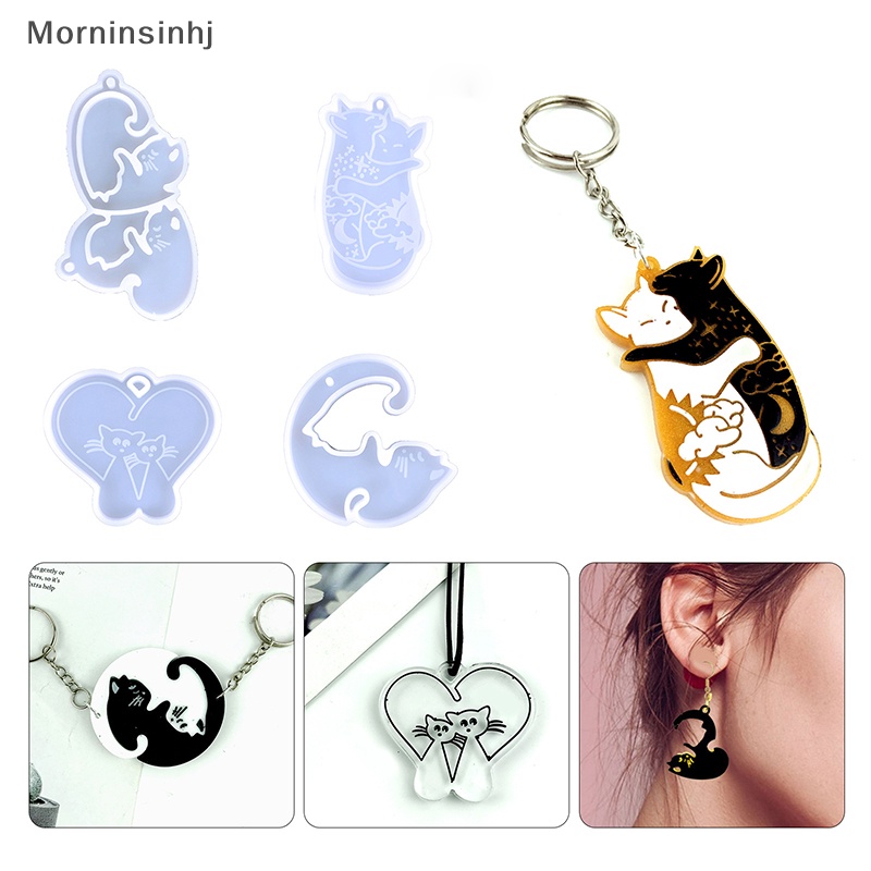 Mornin Valene's Day Love Heart-Berbentuk Kucing Gantungan Kunci Epoxy Resin Cetakan DIY Liontin Cetakan id