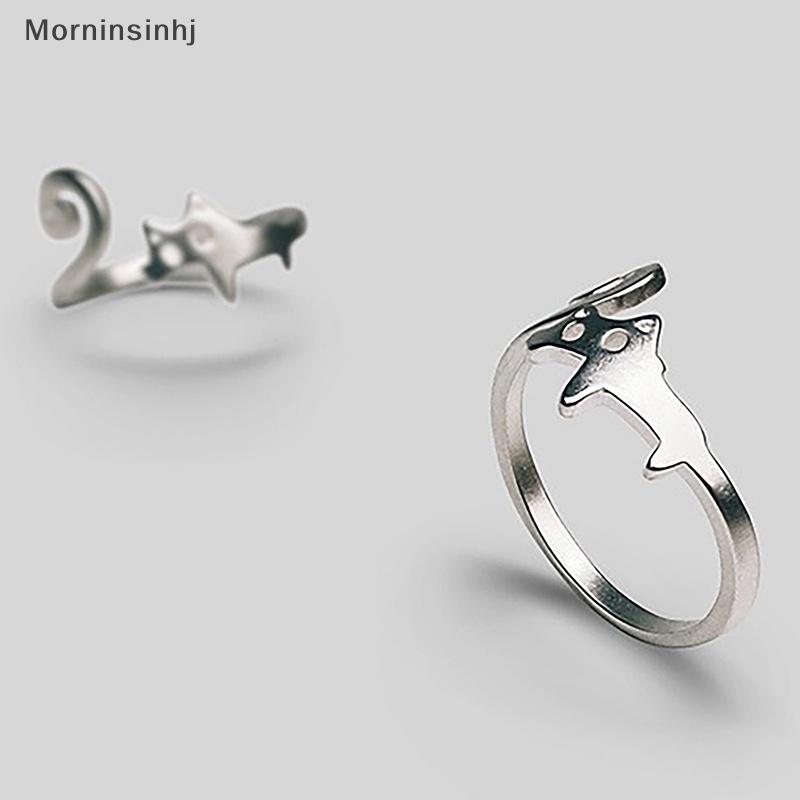 Mornin Cincin Jari Kucing Lucu Warna Silver Pembukaan Cincin Adjustable Untuk Wanita Gadis Ins Gaya Kesederhanaan Kepribadian Perhiasan Pesona Hadiah id