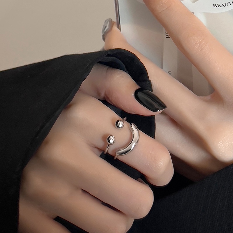 Ifyou Fashion Smile Cincin Untuk Wanita Perak Logam Rings Perhiasan Aksesoris