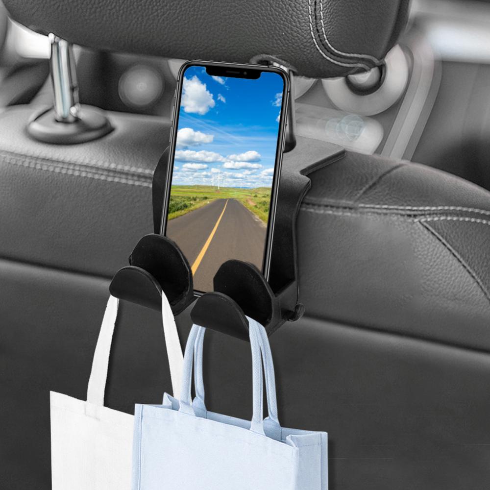 Openmall Kait Interior Mobil Sandaran Kepala Kursi Belakang Gantung Double-Head Holder Organizer Handbag Gantungan Penyimpanan Hook Aksesoris L2M4