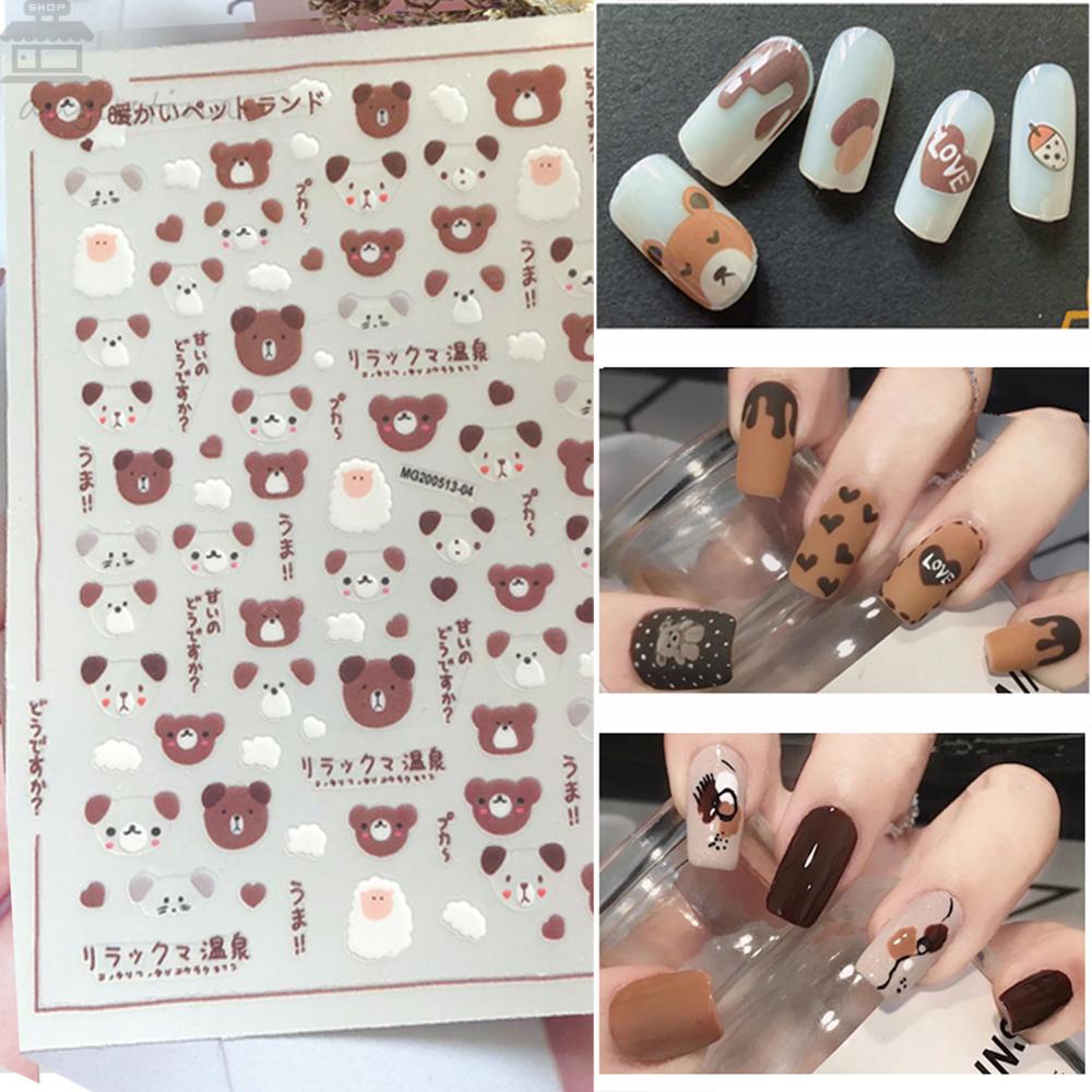 AUGUSTINA Agustin Teddy Bear Stiker Kuku Warna Neon Rumah Salon Flamingo Manicure Tools Ice cream Self Adhesive 3D Nail Decal