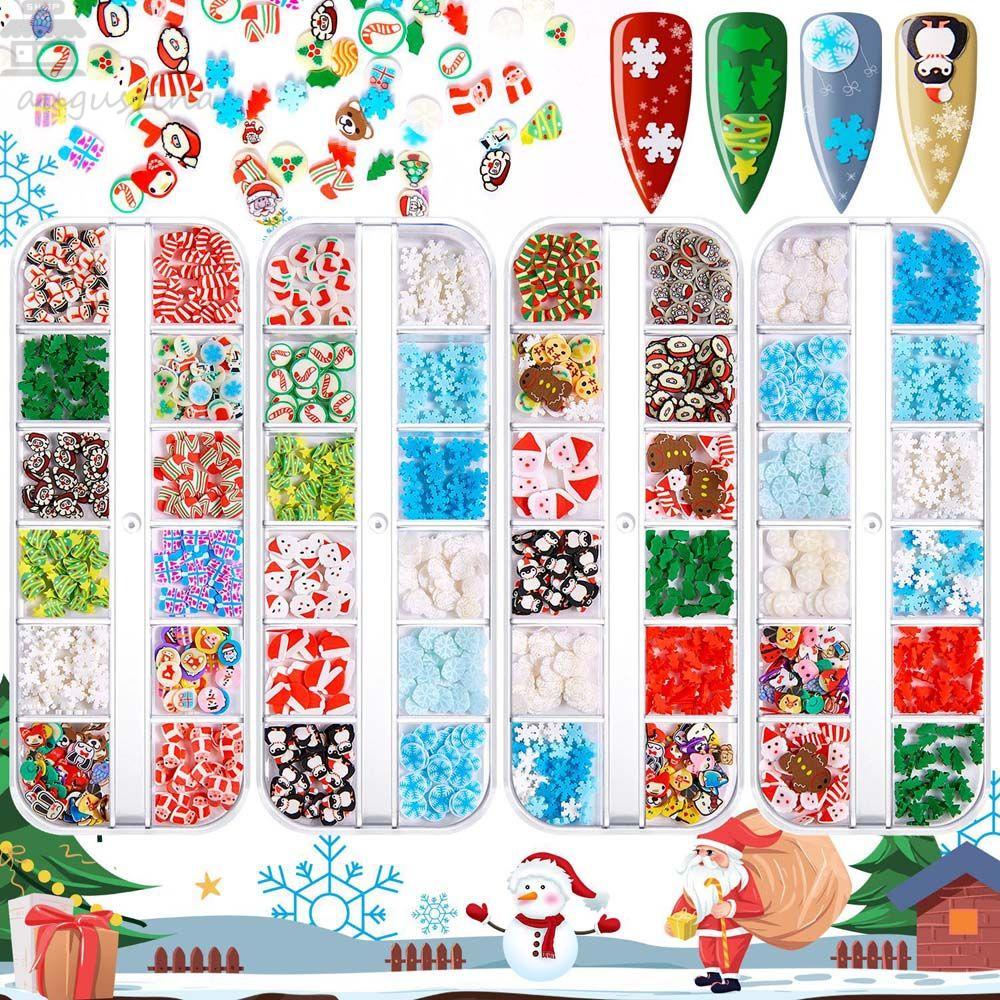 AUGUSTINA Agustina Natal Dekorasi Kuku Wanita DIY Nail Art Perhiasan Xmas Pohon Irisan Manikur Aksesoris Kartun Kuku Serpihan Slice