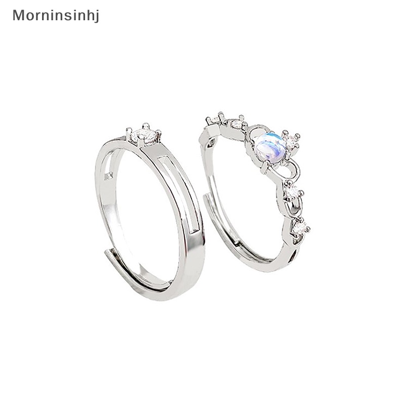 Mornin Cincin Pasangan Mahkota Moonstone Romantis Untuk Wanita Pecinta Warna Silver Zircon Moonlight Adjustable Open Ring Hadiah Perhiasan Pernikahan id