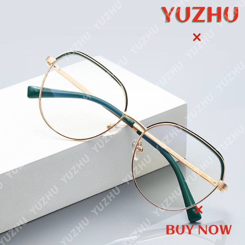 (YUZHU) Fashion Sederhana Two Tone Kacamata Anti Cahaya Biru Kepribadian Logam Desain Asli Eyeglasses