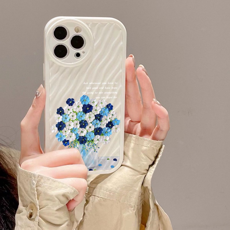 IPHONE Casing Ponsel Riak Air Bunga Biru Kompatibel Untuk Iphone11 13 12 14 Pro Max14 Plus XR X XS MAX 7Plus 8Plus 7 8 SE 2020 2022 Sarung Tahan Guncangan