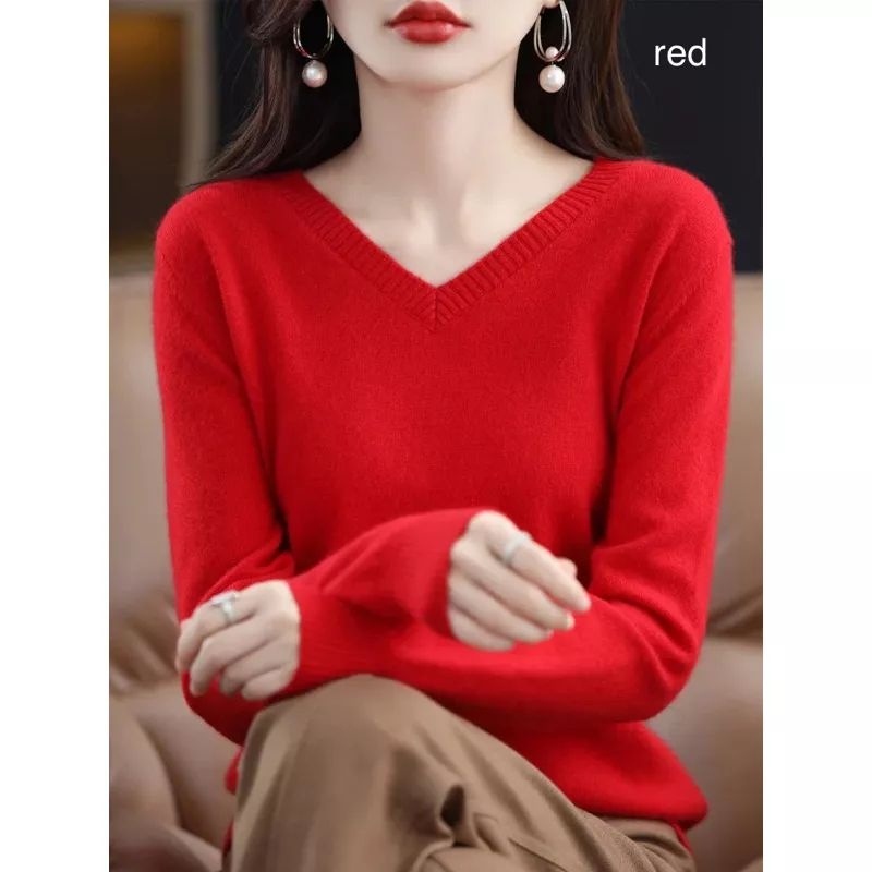 (B187) V Neck Long Sleeve Knitted blouse sweater