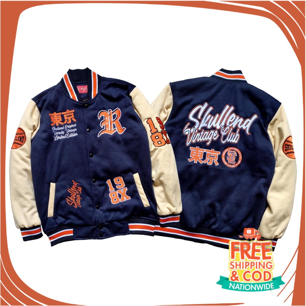 JAKET OOTD KONSER OOTD CAFE/ SKULLEND Varsity Jacket Bomber Baseball Sukajan Vintage Pria Wanita - F