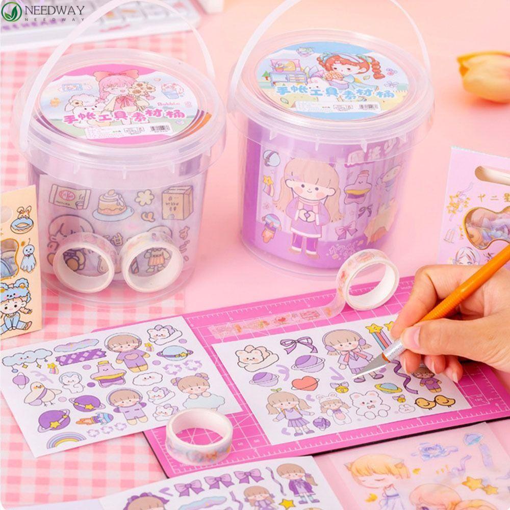NEEDWAY Needway Goo Card Sticker Tool Set Kotak Penyimpanan Set Dekorasi Pesta Dengan Laser Stiker Tangan Alat Akun Foto Display Stiker Dengan Goo Tray Rantai Scrapbooking Stickers