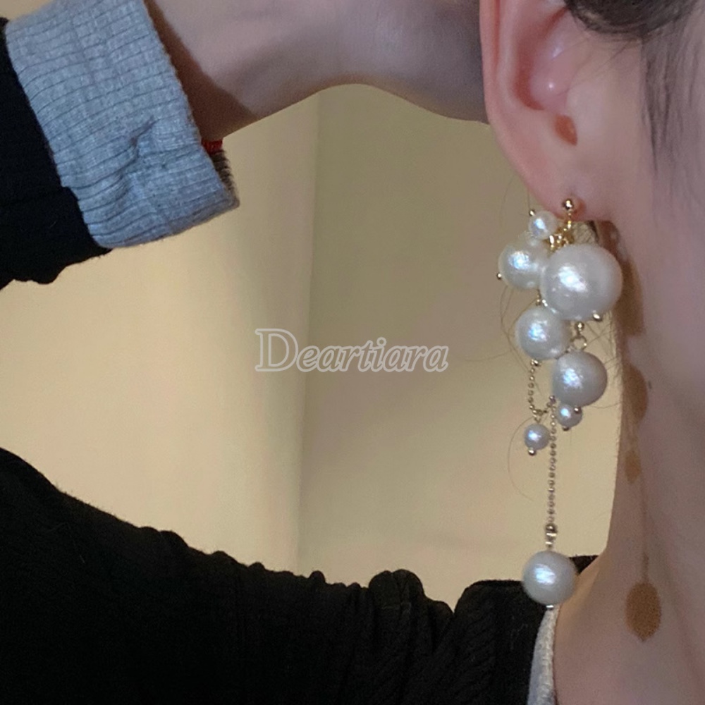 Mode Romantis Mutiara String Earrings Desain Rasa Anting Baru Kapas Pearl Earrings Jarum Perak