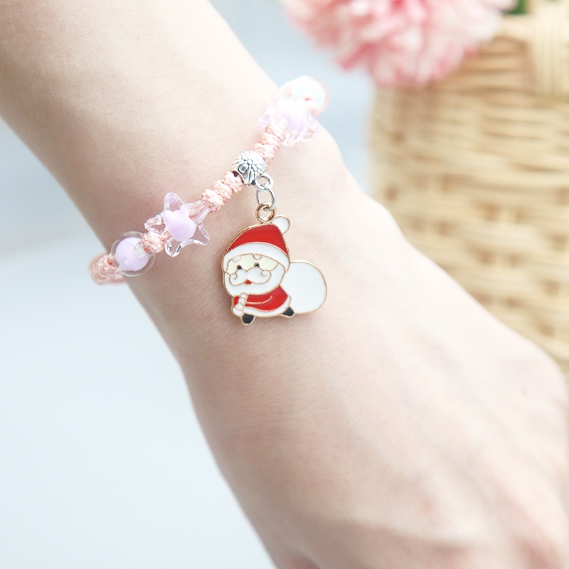 Gadis Dikepang Tali Gelang Hadiah Natal Santa Claus Liontin Wanita Gelang Aksesoris Fashion.