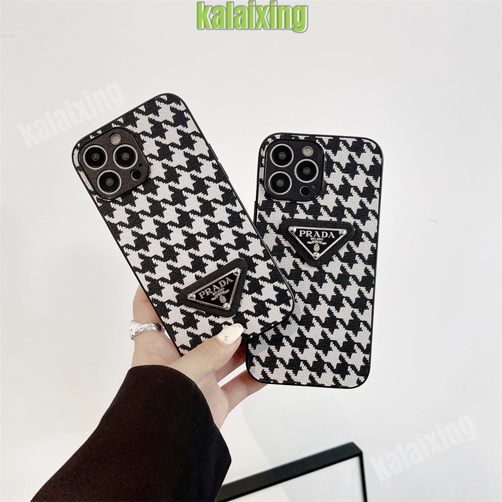 IPHONE Casing Prada 3D Bahan Kulit Untuk Iphone14 13 Pro Max12 11 Pro Max Xs Max XR 7/8 Plus 6 /6s Soft Case Printing Motif Houndstooth