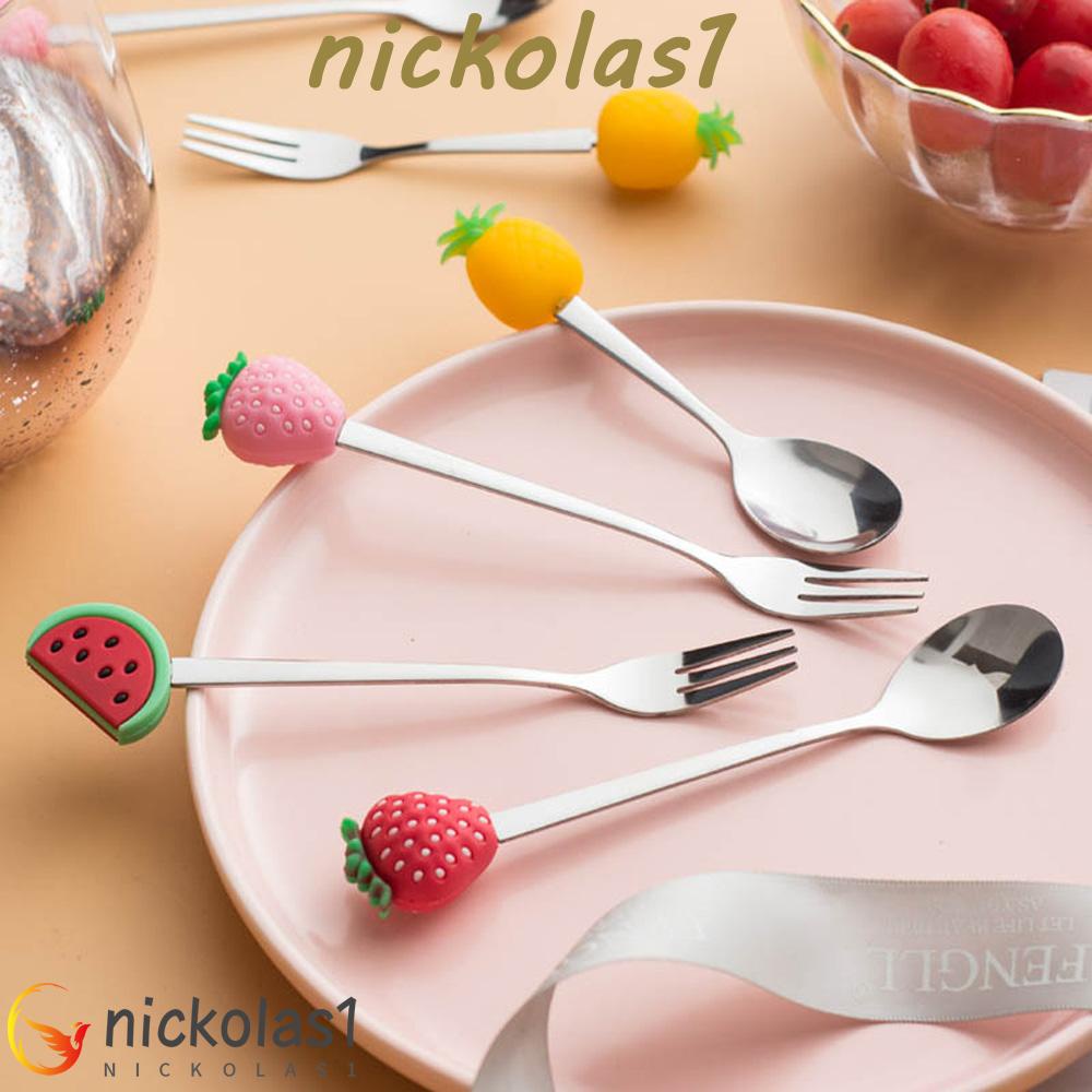 NICKOLAS1 Sendok Kopi Lucu Stainless Steel Ice Cream Coffeeware Alat Makan Kue Dessert Garpu Buah