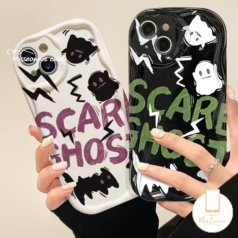 Couple Cute Scared Ghost Soft Case Untuk Realme C35 C21Y C53 C12 C55 C25Y C25 C31 C33 C25s C30 5 5i 7i 6i 9i 5s C11 C20A C3 C20 C15 C21 C17 3D Wavy Curved Edge Kartun Monster Cover