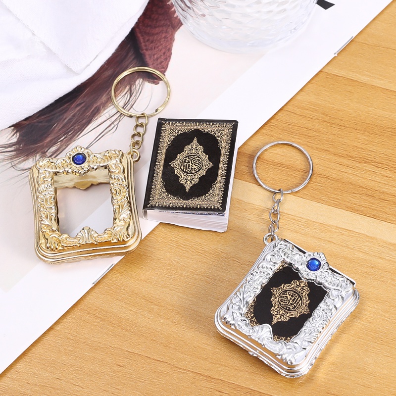 Gantungan Kunci Buku Alquran Bahtera Mini Kreatif/ Kertas Asli Arab The Quran Key Chain/Muslim PVC Religi Alloy Book Case Key Ring Aksesoris