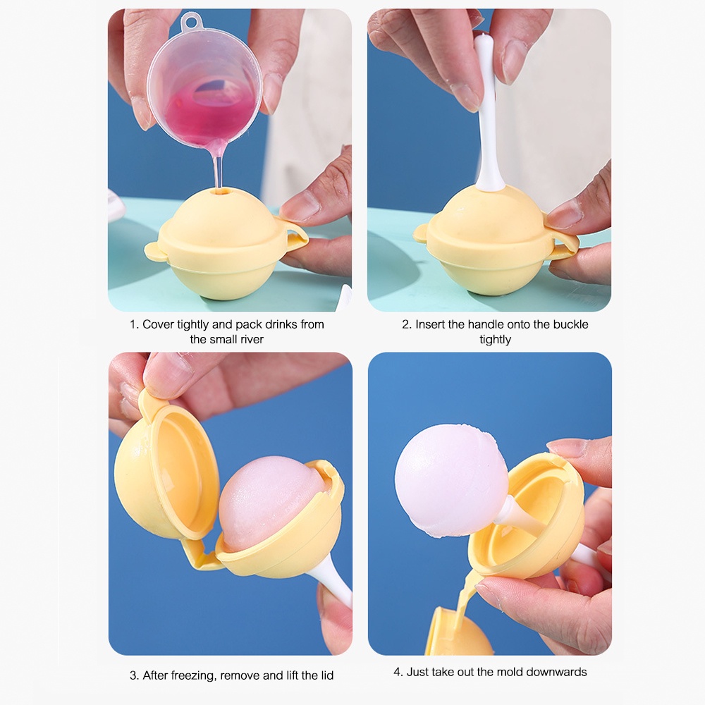 Cetakan Es Loli Bola Silikon Kreatif/Cetakan Es Loli Jus Es Hoki Rumah Batu Beku/Musim Panas DIY Pembuat Es Krim Buatan Sendiri/Easy Release Lolipop Ice Popsicle Ball Mould/